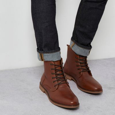 Brown tumbled leather boots
